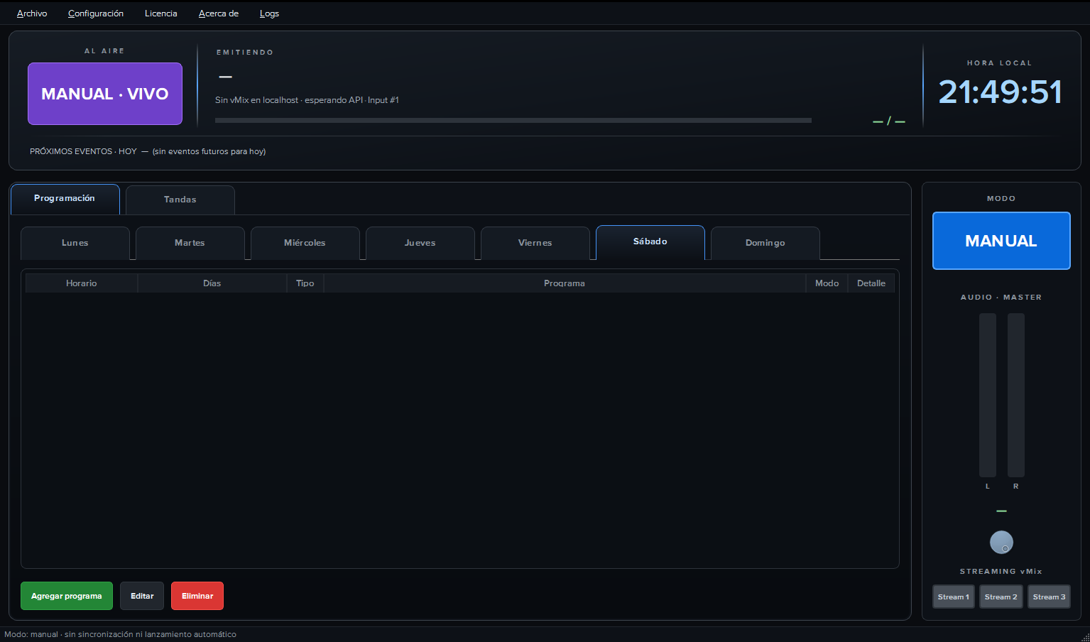Interfaz de aMix Playout